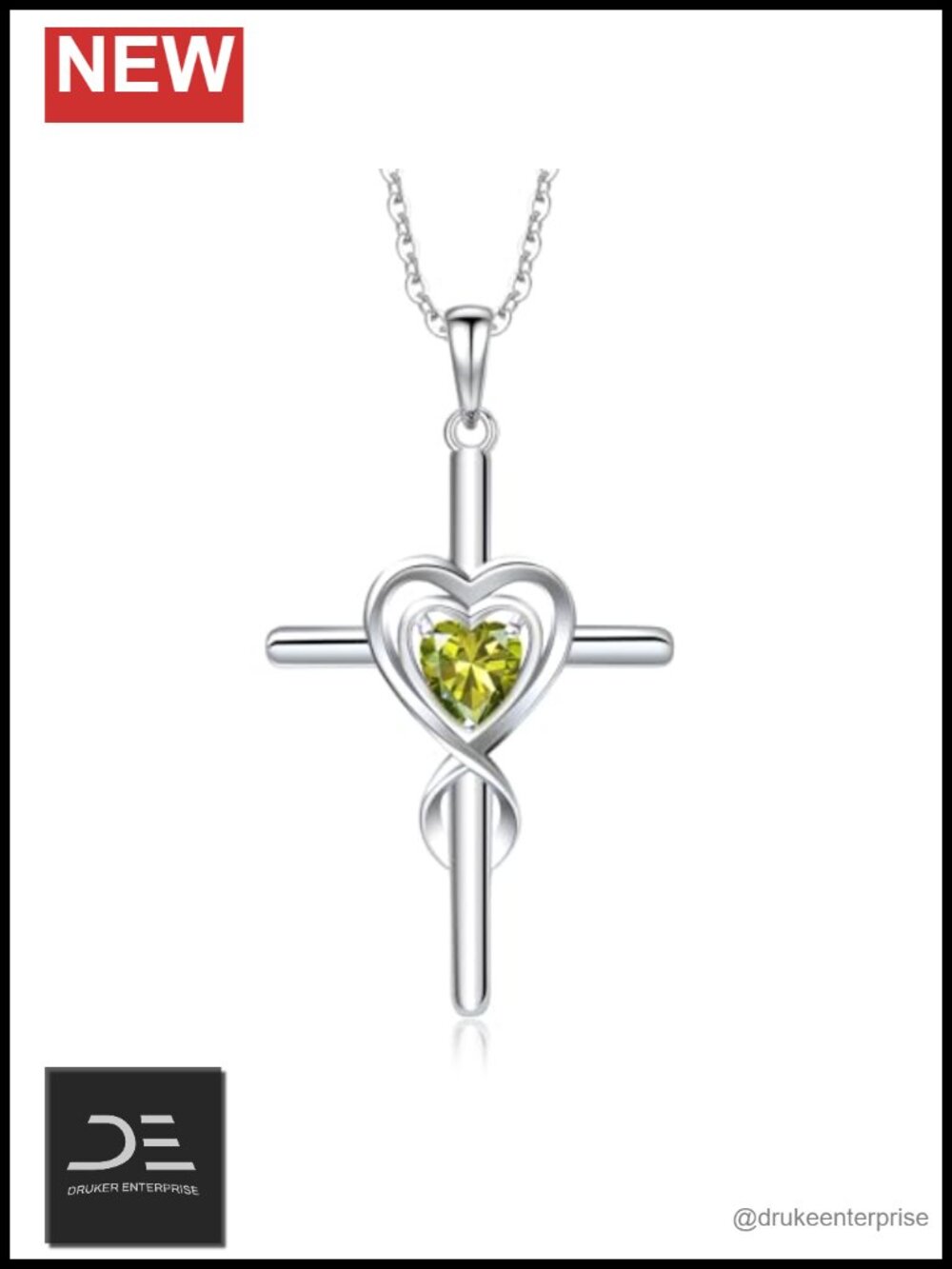 925 Sterling Silver Cross Heart Birthstone Necklace Pendant for Women